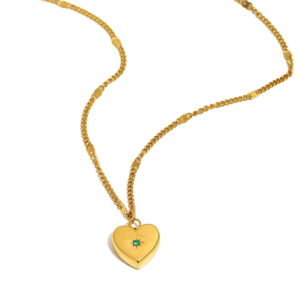 Mini zircon heart-shaped floral necklace - gold - May