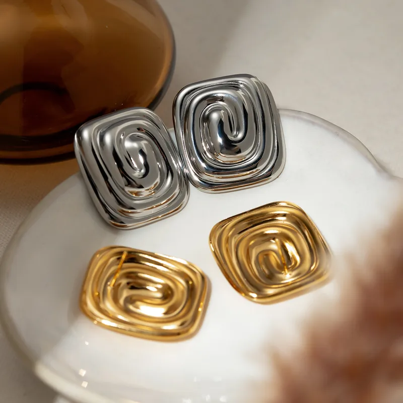 Wholesale PVD Coated Real Gold Plated 18K Irregular Spiral 304 Stainless Steel IG Style Modern Classic Waterproof Non Tarnish Ear Studs