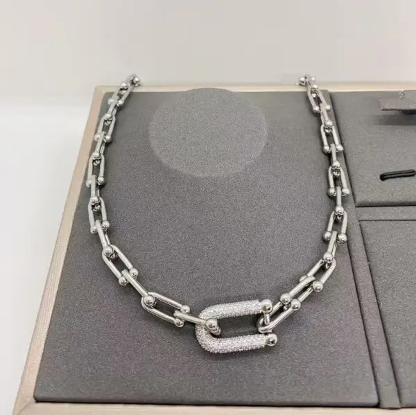 Wholesale Jewelry Casual Simple Style Horseshoe 304 Stainless Steel Zircon 18K Gold Plated White Gold Plated Plating Inlay Horseshoe Chain Necklace