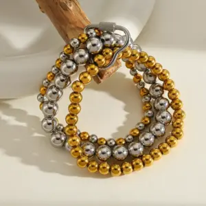 Steel + Gold + Intermediate - Striped Heart Steel Color Buckle