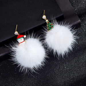 Silver needle: Christmas snowman + Christmas tree + white fur ball