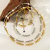 Wholesale Simple Style Round Stainless Steel Imitation Pearl Plating 18k Gold Plated Bracelets Necklace