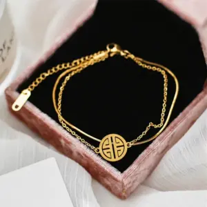 Double-Layer Fu Character-Bracelets-Titanium Steel