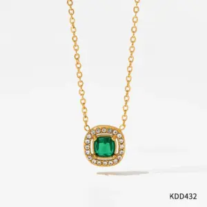 Kdd432 Necklace Gold Green Zirconium