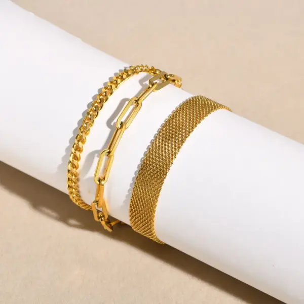 PVD Coated Real Gold Plated Geometric 201 Stainless Steel Simple Style Waterproof Non Tarnish 201 Stainless Steel Bracelets