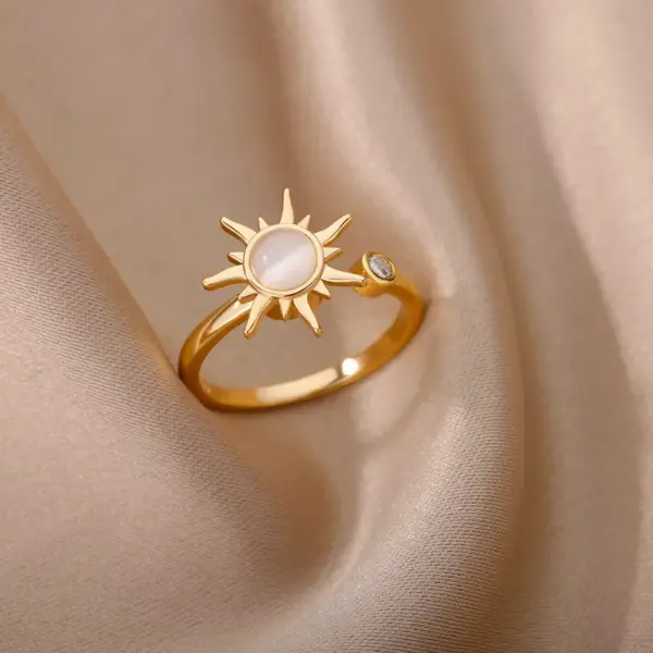Wholesale Unique Design Rotatable Small Sunflower Ring 18K Gold Plated Stress Relief Style Birthday Festival Gift Elegant Classical Romantic Modern Sweet