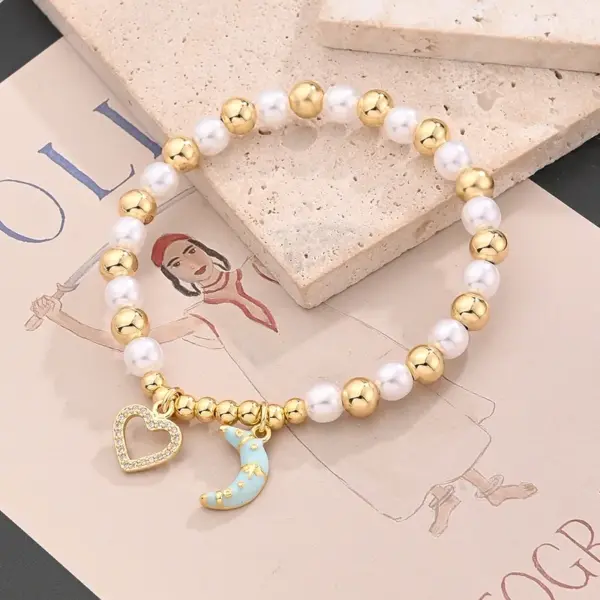 Wholesale Jewelry Casual Simple Style Starfish Heart Shape Fish Tail Copper Zircon 18K Gold Plated Polishing Enamel Inlay Bracelets