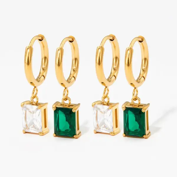 Wholesale PVD Coated Real Gold Plated 16K Gold White Gold Plated Gold Plating Square 304 Stainless Steel Fashion Waterproof Non Tarnish Earrings