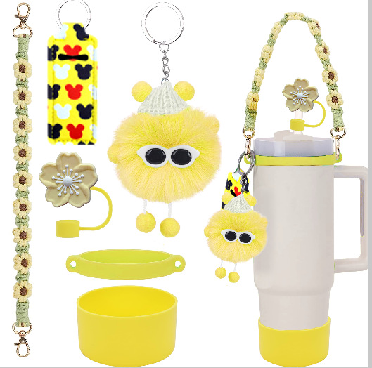 Wholesale Stanley Cup Pendant Small Coal Ball Elf Plush Pendant Ins Net Red Butterfly Straw Cap Cup Set Cup Chain Accessories