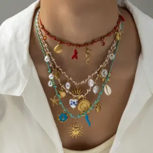 Wholesale PVD Coated Real Gold Plated 18K Gold Tortoise Star Moon 304 Stainless Steel Casual Cute Romantic Waterproof Non Tarnish Polyester Lobster Trigger Clasp Closure Pendant Necklace