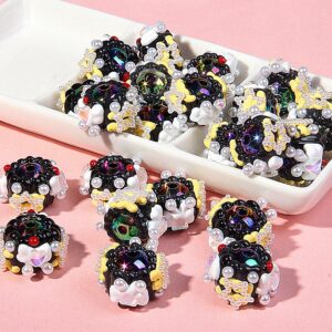 Black beads + black cream + white bow + red and white beads / One
