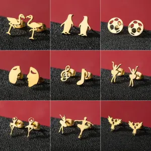 Wholesale PVD Coated 18K Gold Real Gold Plated Human Penguin Notes 304 Stainless Steel Basic Modern Style Classic Style Waterproof Non Tarnish Ear Studs