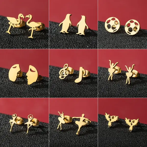 Wholesale PVD Coated 18K Gold Real Gold Plated Human Penguin Notes 304 Stainless Steel Basic Modern Style Classic Style Waterproof Non Tarnish Ear Studs