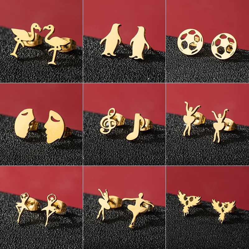 Wholesale PVD Coated 18K Gold Real Gold Plated Human Penguin Notes 304 Stainless Steel Basic Modern Style Classic Style Waterproof Non Tarnish Ear Stu
