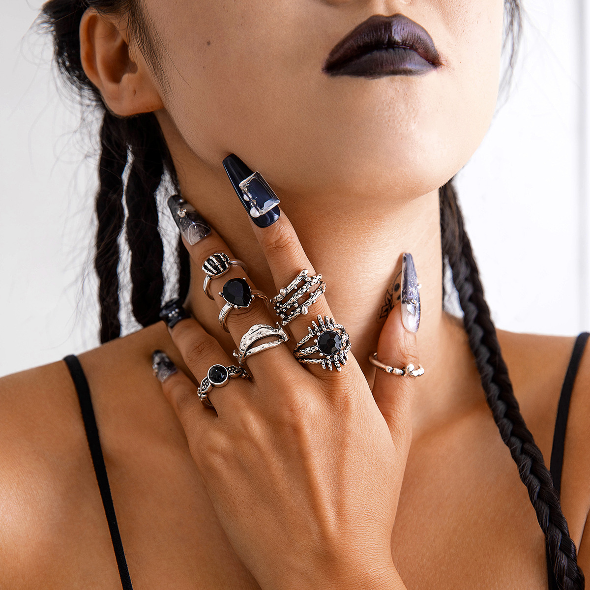 Wholesale Dark punk eye diamond ring sn-piece set