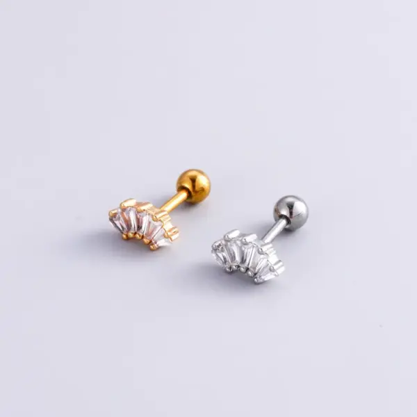 1 Piece 316L Stainless Steel Copper Zircon Ear Cartilage Rings & Studs Heart Shape Waterproof Non Tarnish Surgical Steel