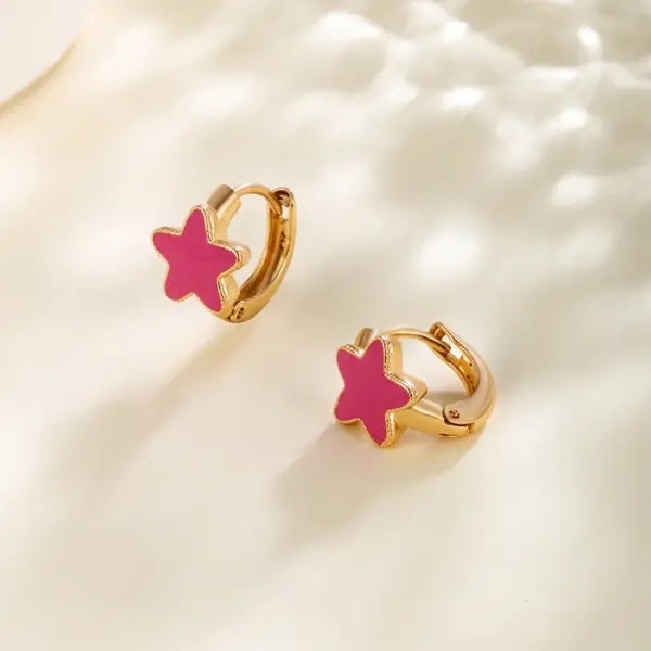 Wholesale 1 Pair Cute XUPING Sweet Star Enamel Plating Copper 18K Gold Plated Hoop Earrings