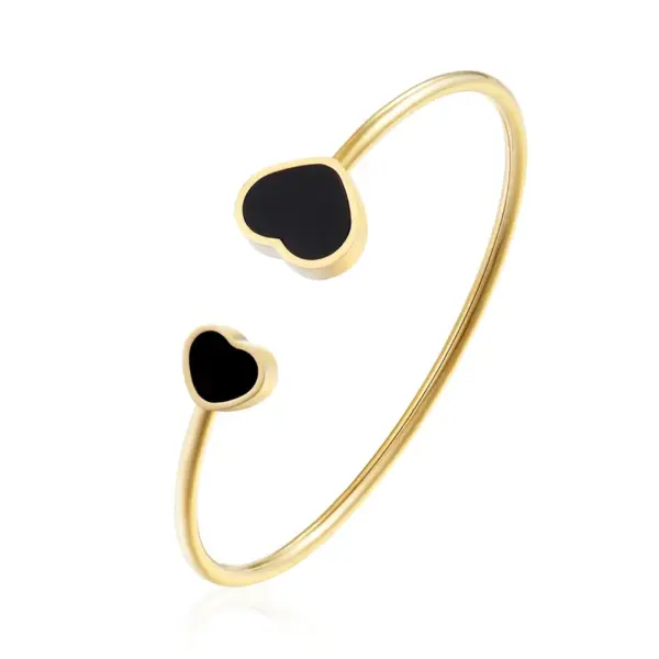 Vacuum Plating Real Gold Plated Heart Shape 304 Stainless Steel Simple Style Waterproof Non Tarnish Inlay Bangle