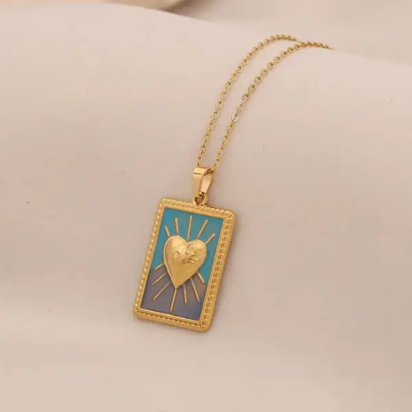 Ion Plating (IP) 18K Gold Real Plated Heart Shape Fish 304 Stainless Steel Vintage Style Waterproof Non Tarnish Pendant Necklace
