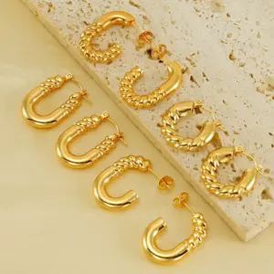 Wholesale 1 Pair Simple Style Geometric 304 Stainless Steel 18K Gold Plated Hoop Earrings Ear Studs