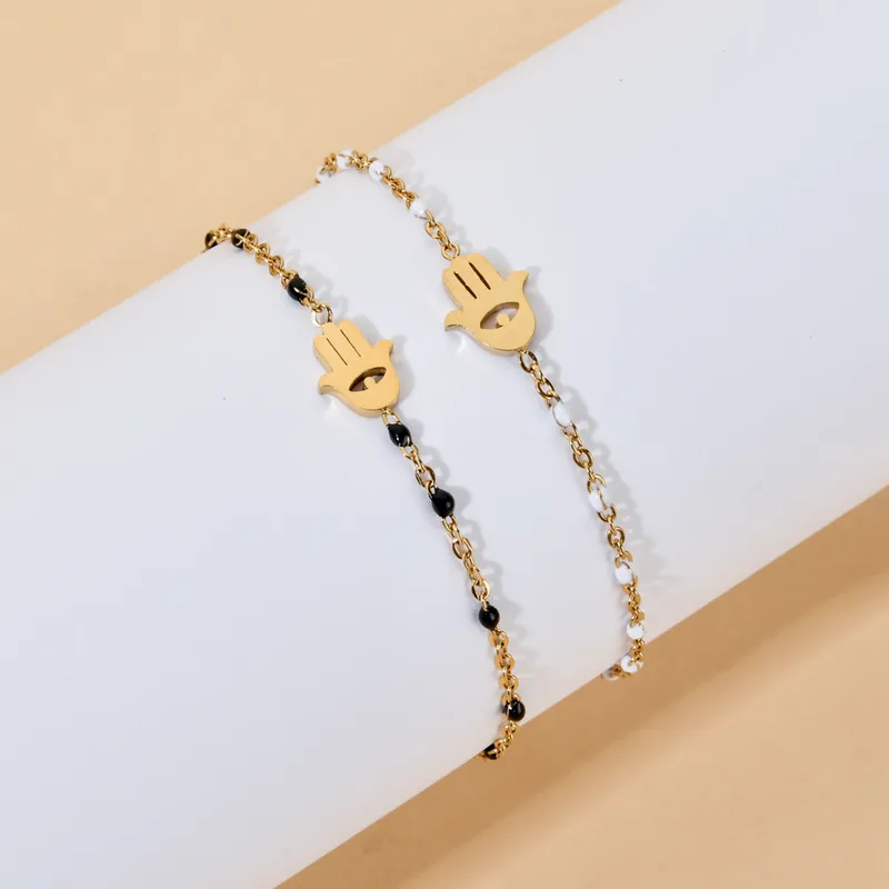 Wholesale Bohemian Simple Style Palm Eye Stainless Steel Enamel Plating Hollow Out Bracelets