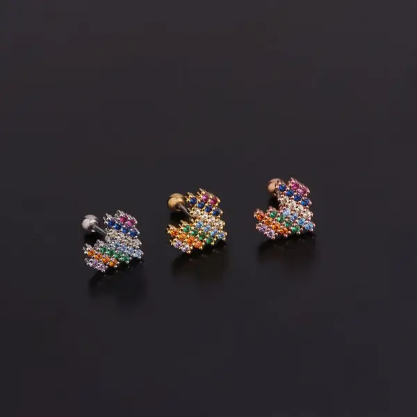 Wholesale 316L Stainless Steel Zircon Ear Cartilage Rings & Studs Heart Waterproof Non Tarnish Surgical Steel Women'S