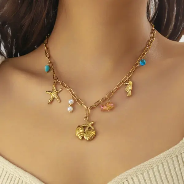 Wholesale Jewelry Retro Classic Style Sun Heart Shape Flower 304 Stainless Steel Plating Pendant Necklace Cable Chain