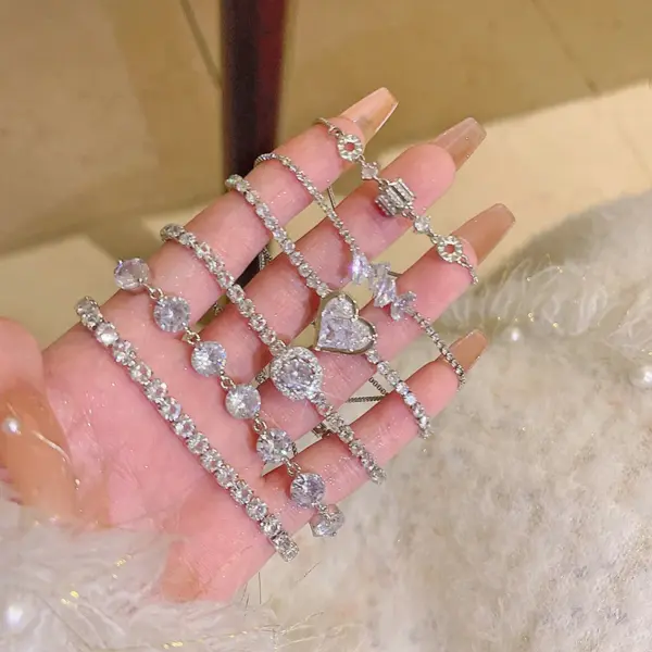 Wholesale Jewelry IG Style Heart Shape Bow Knot Copper Zircon Plating Inlay Bracelets Chain-free