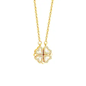 Golden Four-Leaf Clover Diamond-Studded Necklace