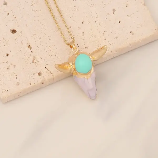 Bohemian Cattle Stainless Steel Inlay Resin Pendant Necklace