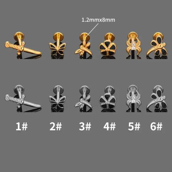 Wholesale 1 Piece Lip Rings Casual Sexy Simple Style Spider Dragonfly Butterfly 316L Stainless Steel Waterproof Non Tarnish Surgical Steel Zircon Ion Plating (IP) 18K Gold Plated Lip Rings Ear Cartilage Rings & Studs Nose Rings & Studs