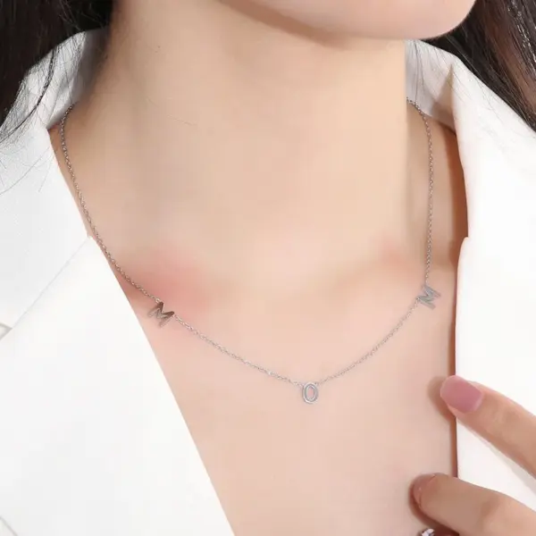 Wholesale PVD Coated 18K Gold Plated Solid Color Stainless Steel MAMA Simple Style Waterproof Non Tarnish Necklace