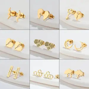 Wholesale PVD Coated 18K Gold Real Gold Plated Heart Shape Key Lightning 304 Stainless Steel Fashion Waterproof Non Tarnish Ear Studs