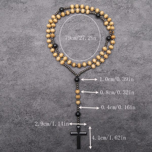 Wholesale Wooden Beads Black Gallstone Cross Religious Women's Necklace Wishing Pendant Long Rosary Necklace
