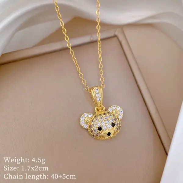 Wholesale Jewelry Cute Simple Style Commute Little Bear Titanium Steel Copper Zircon Gold Plated Inlay Cable Chain Jewelry Set