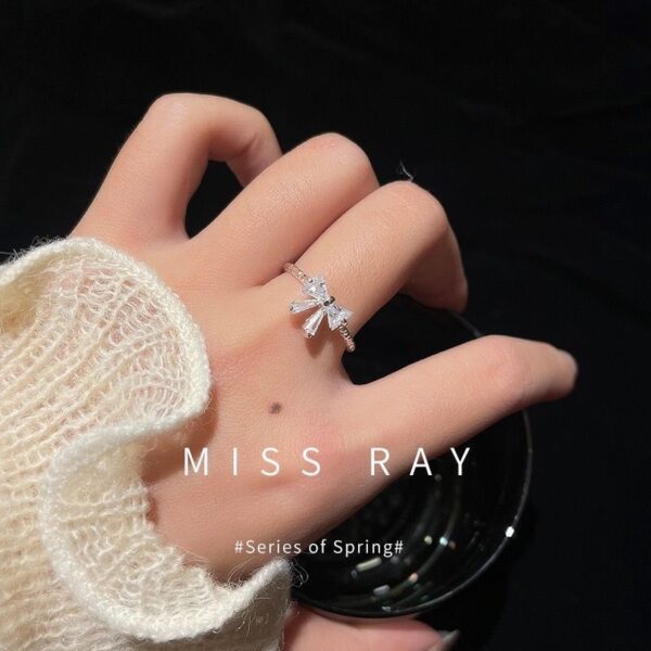 Wholesale Escape Princess Flash Diamond Bow Ring Ins Student Simple Temperament Cold Style Niche High-grade Sense Ring Tide