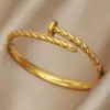 Wholesale 304 Stainless Steel Twist Ion Plating (IP) Real Gold Plated Simple Style Classic Style Waterproof Non Tarnish Asymmetrical Buckle Gold Bangle
