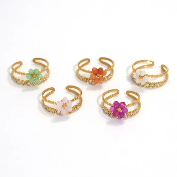 PVD Coated Real Gold Plated 18K Gold Flower 304 Stainless Steel Casual Simple Style Waterproof Non Tarnish Adjustable Ring