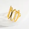 PVD Coated Real Gold Plated 14K Gold Hand Heart Shape Wings 304 Stainless Steel Retro Roman Style Waterproof Non Tarnish Open Rings