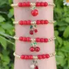 Wholesale Jewelry Casual Simple Style Cherry Apple Copper Zircon 18K Gold Plated Polishing Enamel Bracelets