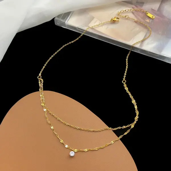 Wholesale PVD Coated Real Gold Plated Round 304 Stainless Steel IG Style Simple Style Waterproof Non Tarnish 304 Stainless Steel Layered Necklaces