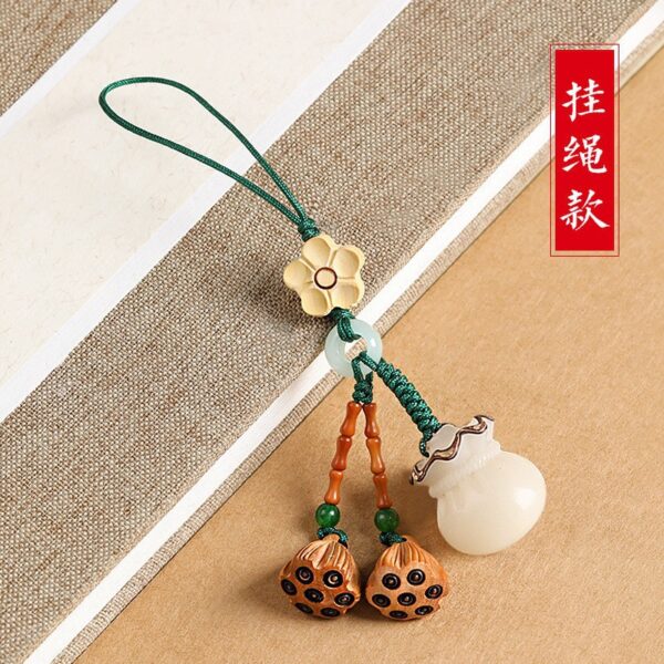 Wholesale Imitation Bodhi Root Lucky Bag Car Keychain Pendant, Peach Wood Lotus Pod, Cute and Exquisite Mobile Phone Chain Pendant for Men and Women