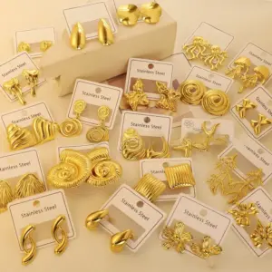 High-End Vintage Stainless Steel Geometric Irregular Earrings 18K Gold Plated Non-Fading Studs Unisex Simple Style Jewelry