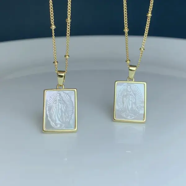Wholesale Fashion Virgin Mary Square Copper Inlaid Shell Necklace 1 Piece