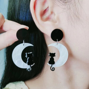 Wholesale Foreign Trade New Moon Cat Black Cat Head Earrings Simple Fashion Acrylic Personalized Earrings Ear Jewelry for Women