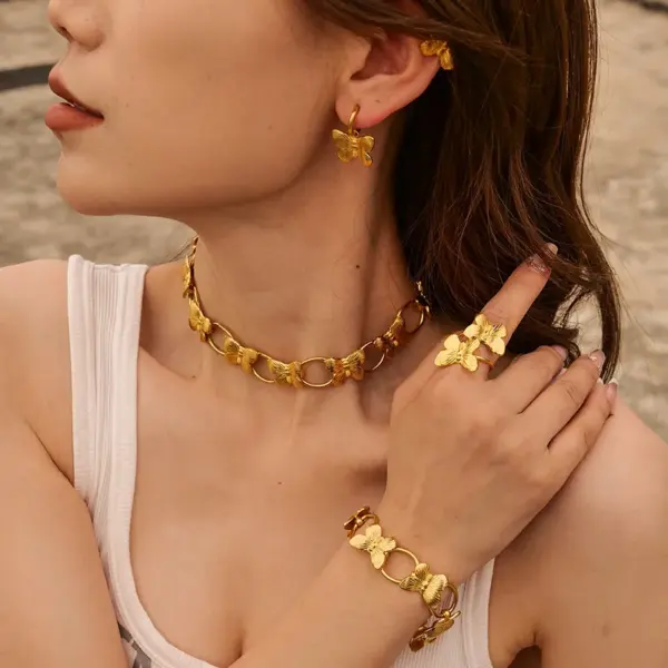 PVD Coated Real Gold Plated Butterfly 304 Stainless Steel Elegant Retro Waterproof Non Tarnish Open Rings