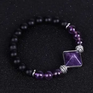 Sl235a5401 Amethyst Pyramid Frosted Stone Bracelet