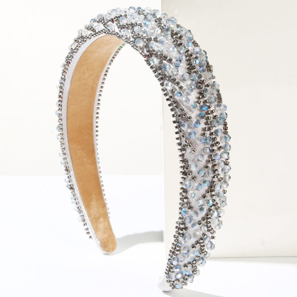 Wholesale Korean Style Luxury Handmade Beaded Hair Hoop Women's Fashionable Simple Crystal Rice Beads Decorative Headband All-match High Cranial Top Hair Accessories