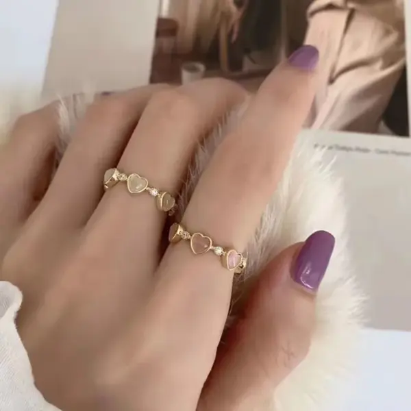 Wholesale Jewelry Fashion Heart Shape Copper Cat's Eye Stone Plating Rings