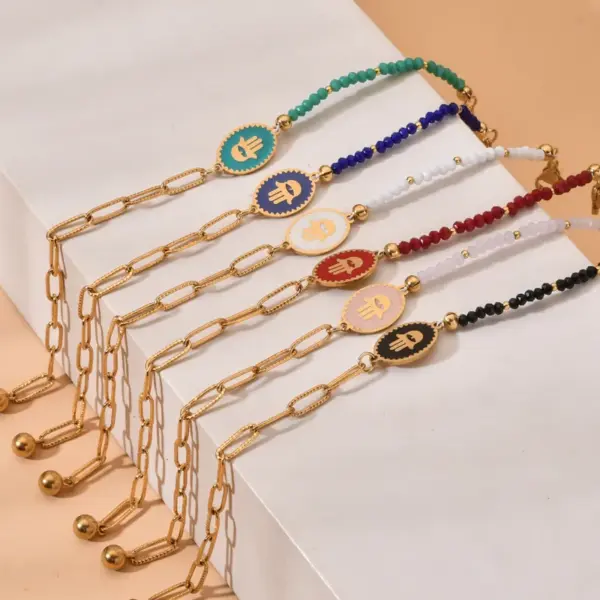 Wholesale Streetwear Devil's Eye Palm Stainless Steel Crystal Beaded Plating Bracelets